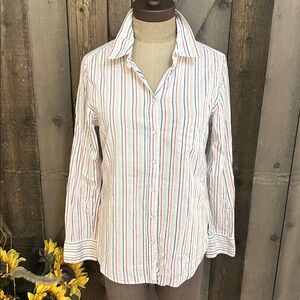 Velvet by Graham & Spencer Striped Cotton Button Down White Red Blue Stripe